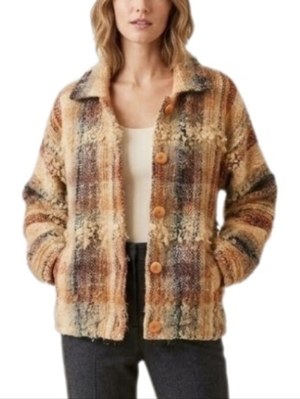 Elizabeth Jenkins Taos Jacket Plaid Wool Blend Artisan Tan Multicolor Size XL